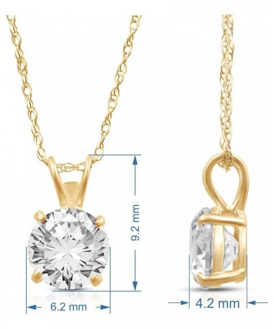 10K Yellow or White Gold 6.5MM (1 Cttw) or 8.0MM (2.0 Cttw) Round Cut Cubic Zirconia Solitaire Pendant Necklace 18” Rope Chai...