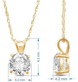 10K Yellow or White Gold 6.5MM (1 Cttw) or 8.0MM (2.0 Cttw) Round Cut Cubic Zirconia Solitaire Pendant Necklace 18” Rope Chai...