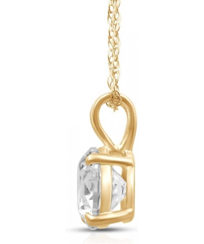 10K Yellow or White Gold 6.5MM (1 Cttw) or 8.0MM (2.0 Cttw) Round Cut Cubic Zirconia Solitaire Pendant Necklace 18” Rope Chai...