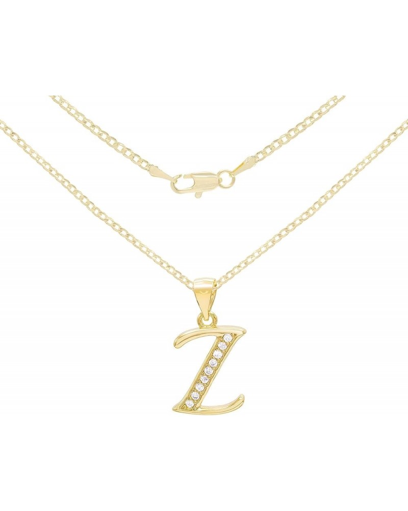 BEBERLINI Initial Letter Pendant 14K Necklace Gold Filled Cubic Zirconia Alphabet CZ Charm Curb Chain Set 18" 20" 24" Women G...