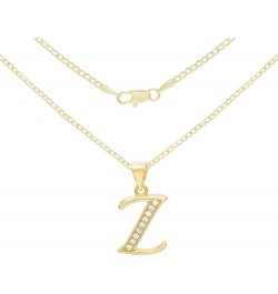 BEBERLINI Initial Letter Pendant 14K Necklace Gold Filled Cubic Zirconia Alphabet CZ Charm Curb Chain Set 18" 20" 24" Women G...