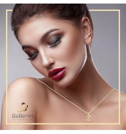 BEBERLINI Initial Letter Pendant 14K Necklace Gold Filled Cubic Zirconia Alphabet CZ Charm Curb Chain Set 18" 20" 24" Women G...