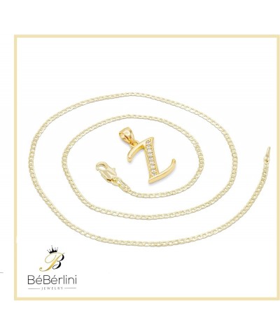 BEBERLINI Initial Letter Pendant 14K Necklace Gold Filled Cubic Zirconia Alphabet CZ Charm Curb Chain Set 18" 20" 24" Women G...