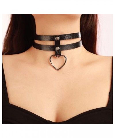 Punk Black PU Leather Heart Choker Necklace Spike Studded Link Leather Collar Choker Necklace Halloween Jewelry for Women Gir...