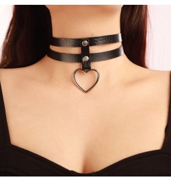 Punk Black PU Leather Heart Choker Necklace Spike Studded Link Leather Collar Choker Necklace Halloween Jewelry for Women Gir...