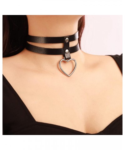 Punk Black PU Leather Heart Choker Necklace Spike Studded Link Leather Collar Choker Necklace Halloween Jewelry for Women Gir...