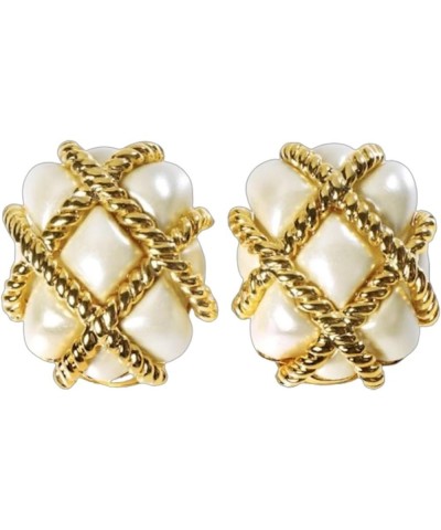 KENNETH JAY LANE, GOLD QUILTED CLIP EARRING, CHOOSE: 7 COLORS Pearl $31.50 Earrings