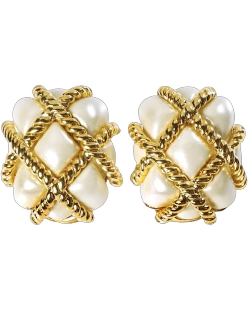 KENNETH JAY LANE, GOLD QUILTED CLIP EARRING, CHOOSE: 7 COLORS Pearl $31.50 Earrings