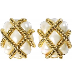 KENNETH JAY LANE, GOLD QUILTED CLIP EARRING, CHOOSE: 7 COLORS Pearl $31.50 Earrings