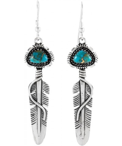 Feather Turquoise Earrings 925 Sterling Silver & Genuine Gemstone Matrix Turquoise $24.30 Earrings