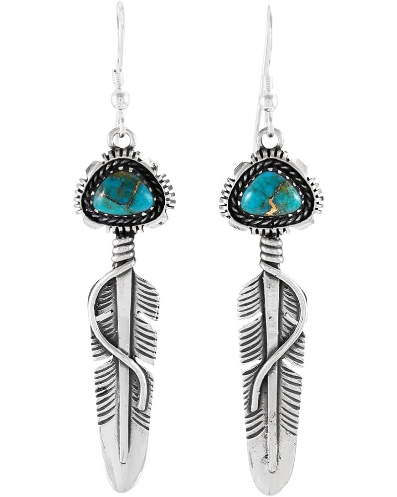 Feather Turquoise Earrings 925 Sterling Silver & Genuine Gemstone Matrix Turquoise $24.30 Earrings