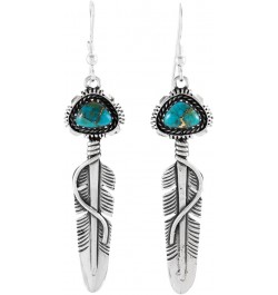 Feather Turquoise Earrings 925 Sterling Silver & Genuine Gemstone Matrix Turquoise $24.30 Earrings