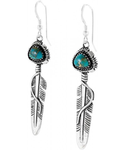 Feather Turquoise Earrings 925 Sterling Silver & Genuine Gemstone Matrix Turquoise $24.30 Earrings