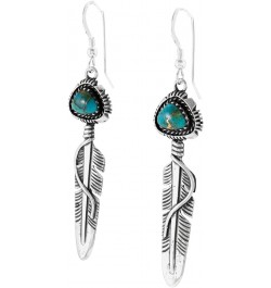 Feather Turquoise Earrings 925 Sterling Silver & Genuine Gemstone Matrix Turquoise $24.30 Earrings