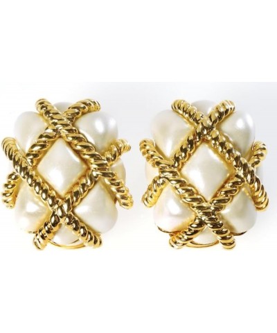 KENNETH JAY LANE, GOLD QUILTED CLIP EARRING, CHOOSE: 7 COLORS Pearl $31.50 Earrings