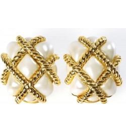 KENNETH JAY LANE, GOLD QUILTED CLIP EARRING, CHOOSE: 7 COLORS Pearl $31.50 Earrings