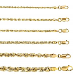 10K Yellow Gold 1.5MM,2MM,2.5MM,3MM,3.5,4MM,5MM,7MM, Diamond Cut Rope Chain Necklace Unisex Sizes 16"-30 18 5MM $89.20 Necklaces