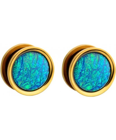 Gold Plated Stainless Steel Blue Opalite Screw Fit Plug Gauges, Sold as a Pair 8mm (0GA) $10.57 Body Jewelry