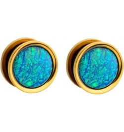 Gold Plated Stainless Steel Blue Opalite Screw Fit Plug Gauges, Sold as a Pair 8mm (0GA) $10.57 Body Jewelry