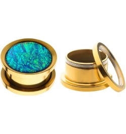 Gold Plated Stainless Steel Blue Opalite Screw Fit Plug Gauges, Sold as a Pair 8mm (0GA) $10.57 Body Jewelry