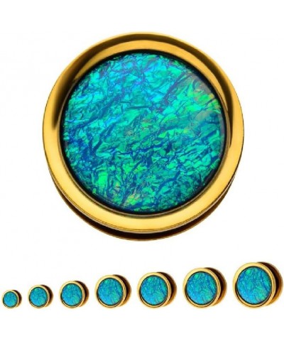 Gold Plated Stainless Steel Blue Opalite Screw Fit Plug Gauges, Sold as a Pair 8mm (0GA) $10.57 Body Jewelry