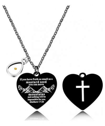 Bible Verse Cross Heart Double Sided Necklace If You Have Faith as Small as Mustard Seed You Can Move Mountains Matthew 17:20...