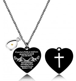 Bible Verse Cross Heart Double Sided Necklace If You Have Faith as Small as Mustard Seed You Can Move Mountains Matthew 17:20...