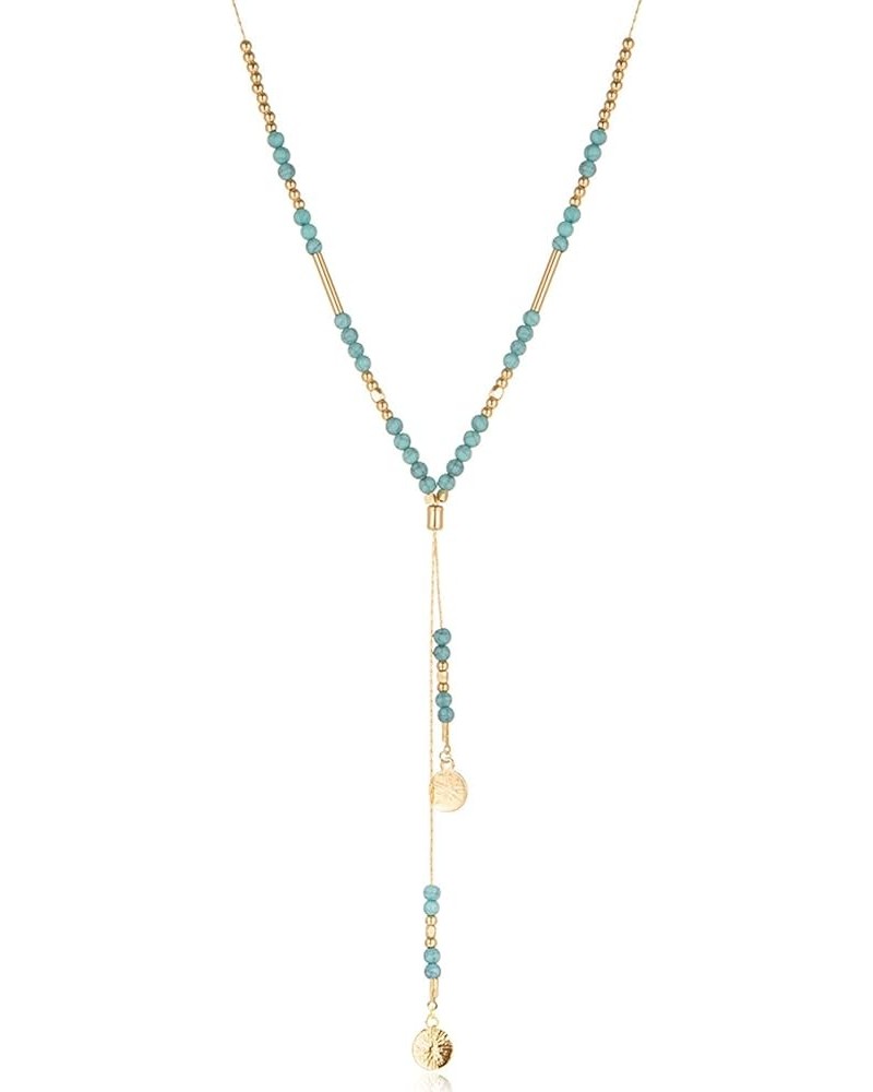 Bohemian Turquoise Necklace for Women Gold Plated Beaded Necklace Turquoise Y Necklace for Girls Boho Turquoise Jewelry Gift ...