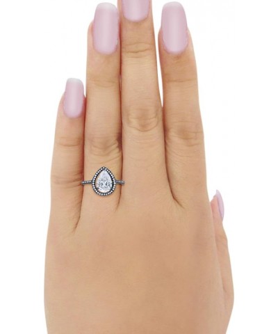 Halo Teardrop Pear Shape Simulated Cubic Zirconia Bridal Ring 925 Sterling Silver Choose Color Black Tone, Simulated CZ $13.4...