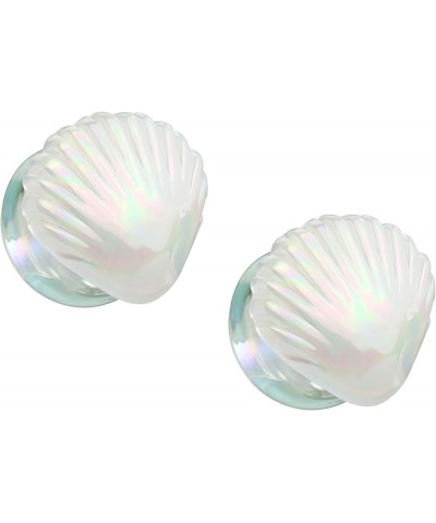 Iridescent White Shell Glass Double Flared Plugs, Sold As Pair 25mm (1") $9.69 Body Jewelry