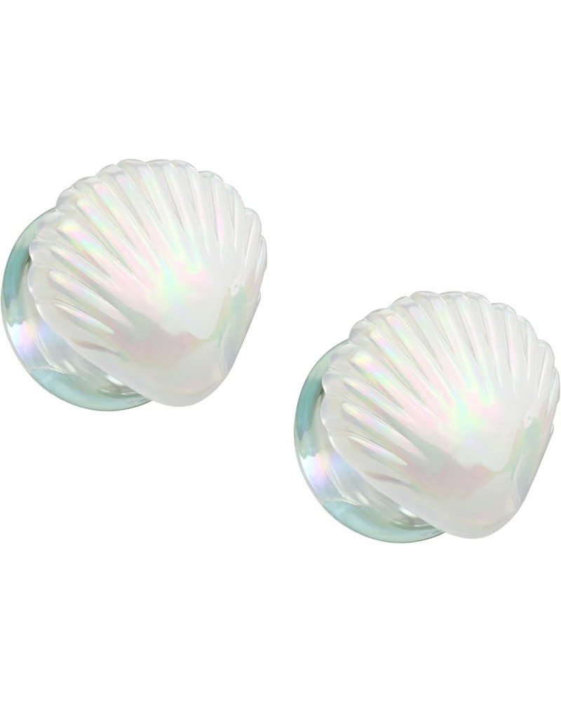 Iridescent White Shell Glass Double Flared Plugs, Sold As Pair 25mm (1") $9.69 Body Jewelry