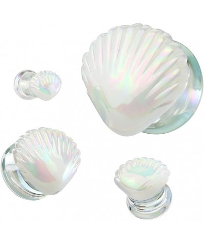 Iridescent White Shell Glass Double Flared Plugs, Sold As Pair 25mm (1") $9.69 Body Jewelry