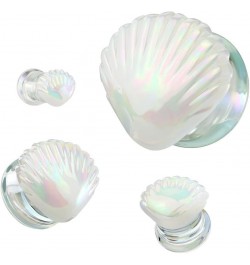 Iridescent White Shell Glass Double Flared Plugs, Sold As Pair 25mm (1") $9.69 Body Jewelry