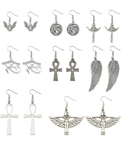 8 Pairs Egyptian Ancient Set Earrings Unique Ankh Cross Earrings Zinc Alloy Dangle Earrings Nefertiti Earrings Halloween Them...