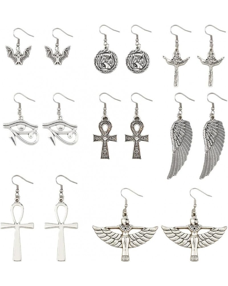 8 Pairs Egyptian Ancient Set Earrings Unique Ankh Cross Earrings Zinc Alloy Dangle Earrings Nefertiti Earrings Halloween Them...