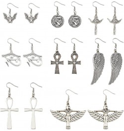 8 Pairs Egyptian Ancient Set Earrings Unique Ankh Cross Earrings Zinc Alloy Dangle Earrings Nefertiti Earrings Halloween Them...