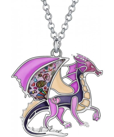 Enamel Fantasy Dragon Dinosaur Necklaces Pendant for Women Jewelry Lucky Symbol Purple $8.95 Necklaces