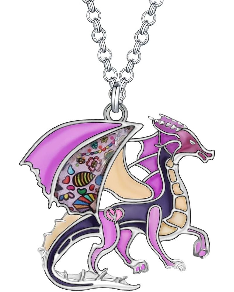 Enamel Fantasy Dragon Dinosaur Necklaces Pendant for Women Jewelry Lucky Symbol Purple $8.95 Necklaces