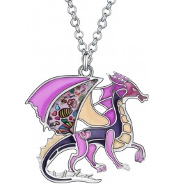 Enamel Fantasy Dragon Dinosaur Necklaces Pendant for Women Jewelry Lucky Symbol Purple $8.95 Necklaces