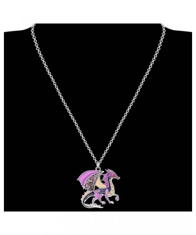 Enamel Fantasy Dragon Dinosaur Necklaces Pendant for Women Jewelry Lucky Symbol Purple $8.95 Necklaces