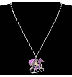 Enamel Fantasy Dragon Dinosaur Necklaces Pendant for Women Jewelry Lucky Symbol Purple $8.95 Necklaces