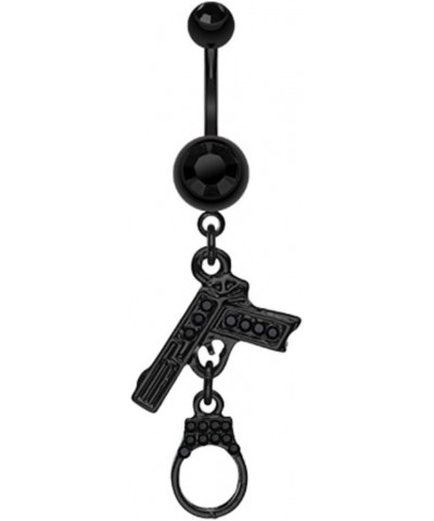 Blackline Handgun & Cuff Sparkle Belly Button Ring 14 GA, Length: 10mm, Black $11.39 Body Jewelry