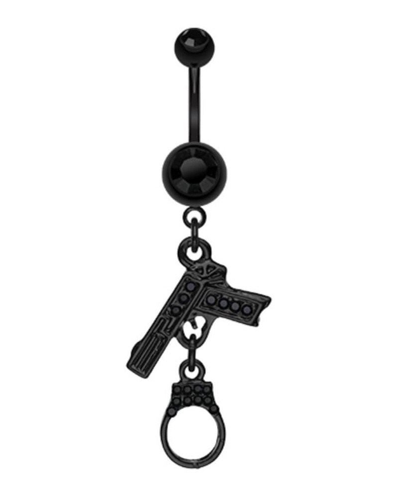 Blackline Handgun & Cuff Sparkle Belly Button Ring 14 GA, Length: 10mm, Black $11.39 Body Jewelry