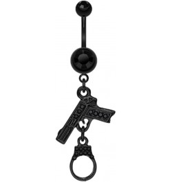 Blackline Handgun & Cuff Sparkle Belly Button Ring 14 GA, Length: 10mm, Black $11.39 Body Jewelry