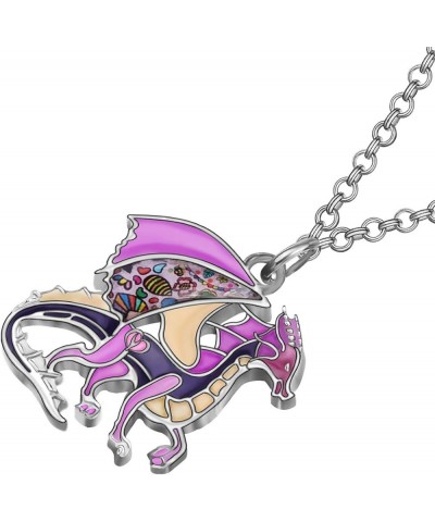 Enamel Fantasy Dragon Dinosaur Necklaces Pendant for Women Jewelry Lucky Symbol Purple $8.95 Necklaces