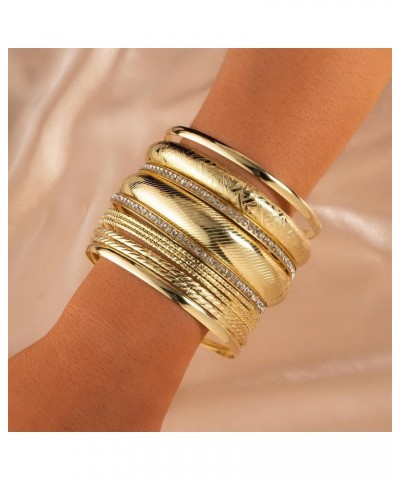 10pcs Bohemia Indian Multi Bangle Bracelets Gold Chunky Pearl Weeding Stackable Textured Bracelets Set for Women and Teen Gir...