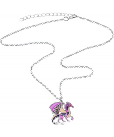 Enamel Fantasy Dragon Dinosaur Necklaces Pendant for Women Jewelry Lucky Symbol Purple $8.95 Necklaces