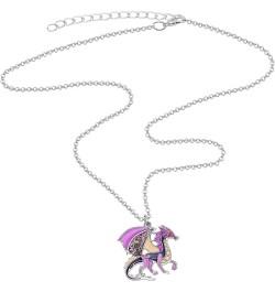 Enamel Fantasy Dragon Dinosaur Necklaces Pendant for Women Jewelry Lucky Symbol Purple $8.95 Necklaces