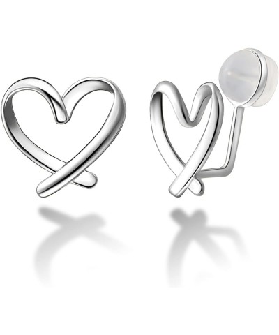 925 Sterling Silver Clip on Earrings No Piercing Ear Cuffs Heart Clip Earrings for Women Girls Valentines Day Gifts Silver $7...