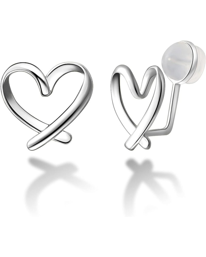 925 Sterling Silver Clip on Earrings No Piercing Ear Cuffs Heart Clip Earrings for Women Girls Valentines Day Gifts Silver $7...